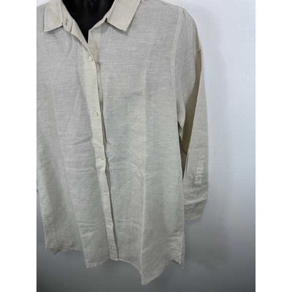 J Crew Linen Blend Beach Shirt in Natural Linen Sz Large Oversized Flowy Capsule - Picture 11 of 12